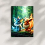 vaporeon and flareon eevee evolution pokemon metal poster mounted on wall premium water and fire display