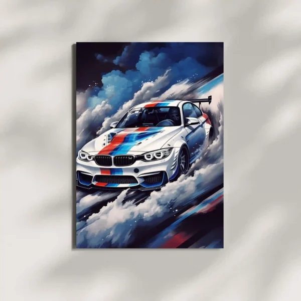 wall mounted bmw racing car metal poster