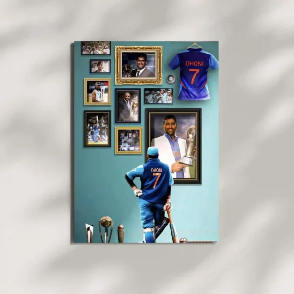 wall mounted dhoni winning trophy metal poster