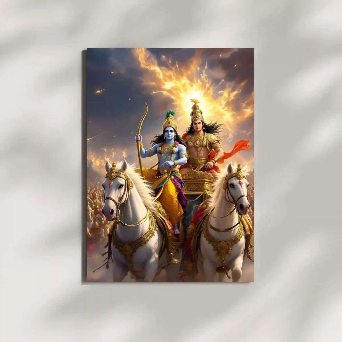 wall mounted krishna and arjun metal poster
