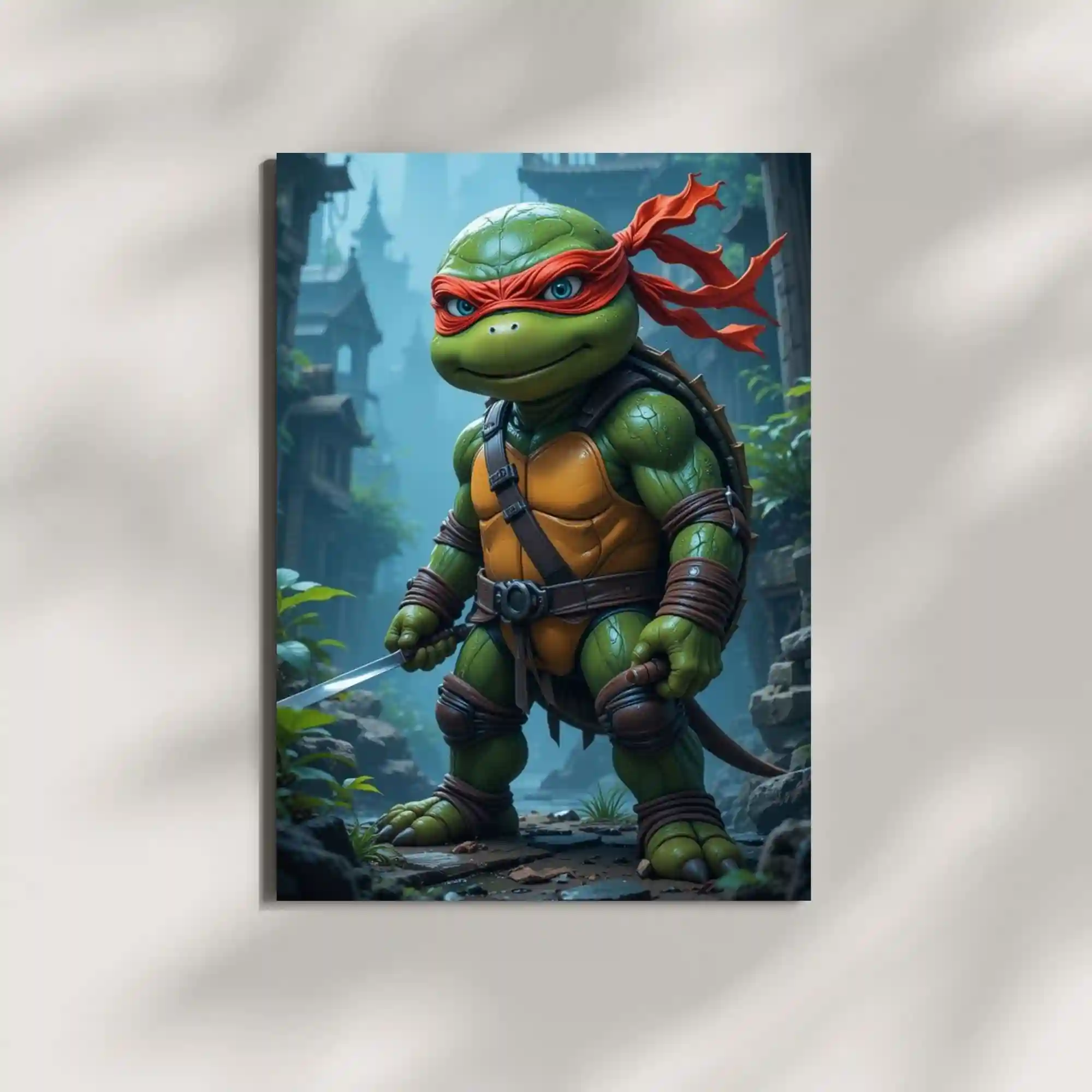 wall mounted raphael ninja turtle chibi metal poster