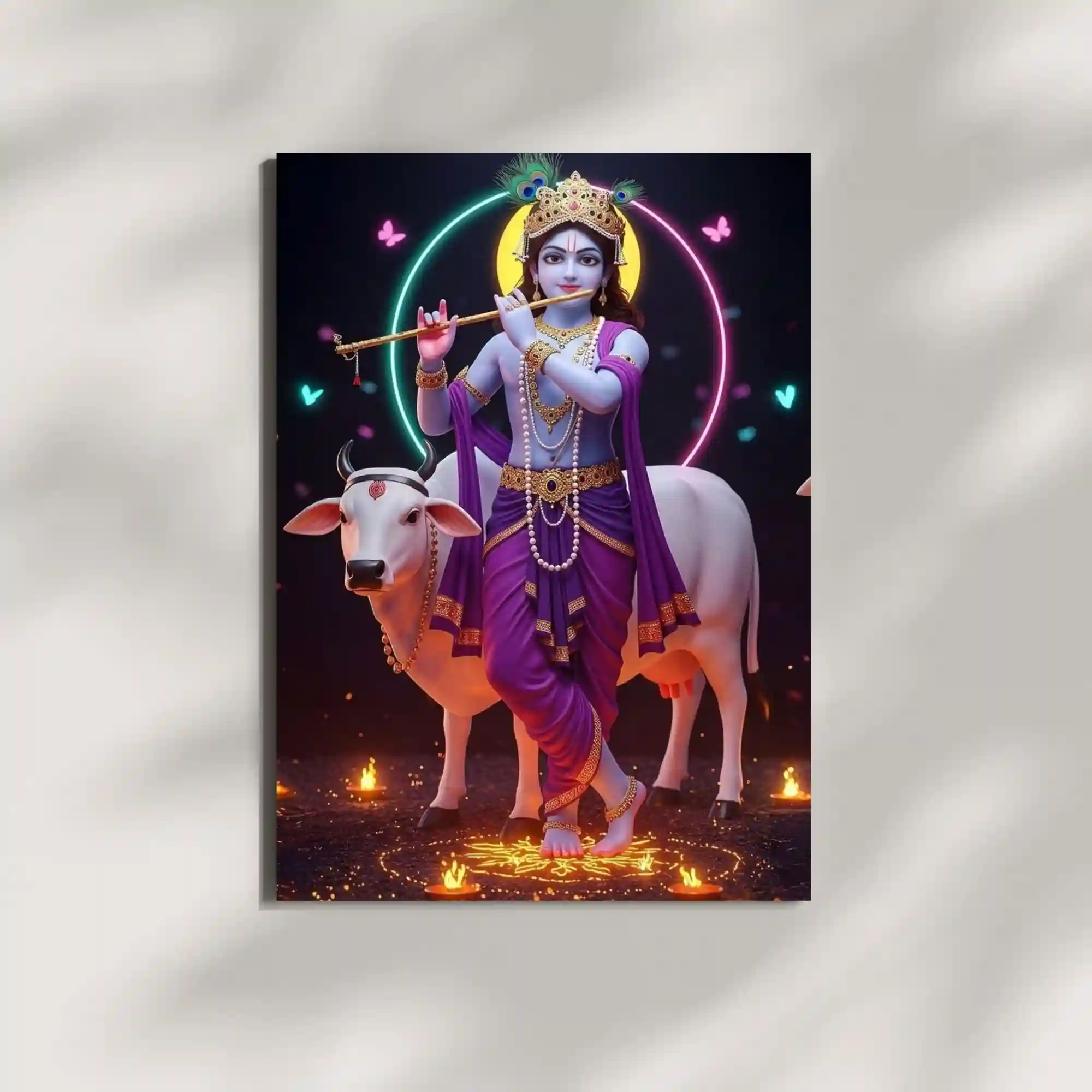 wall mounted shri krishna murari metal poster