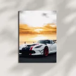 wall mounted white sports car metal poster