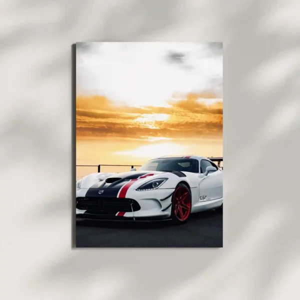 wall mounted white sports car metal poster