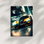 wall mounted yellow supercar metal poster