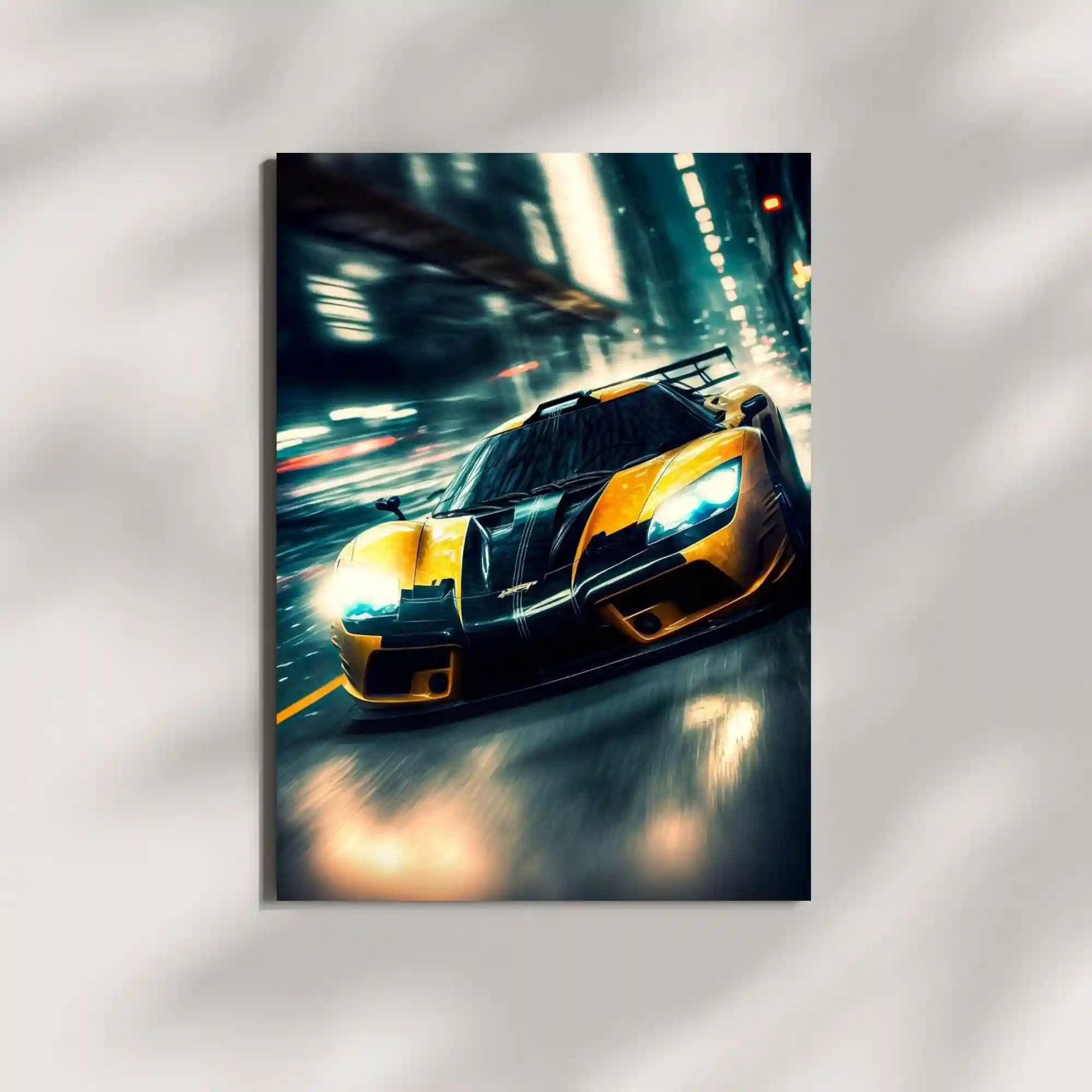 wall mounted yellow supercar metal poster