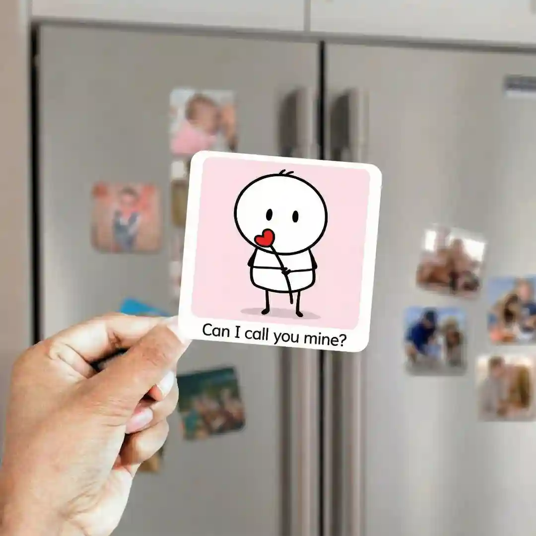 Can I call you mine couple fridge magnet held in hand