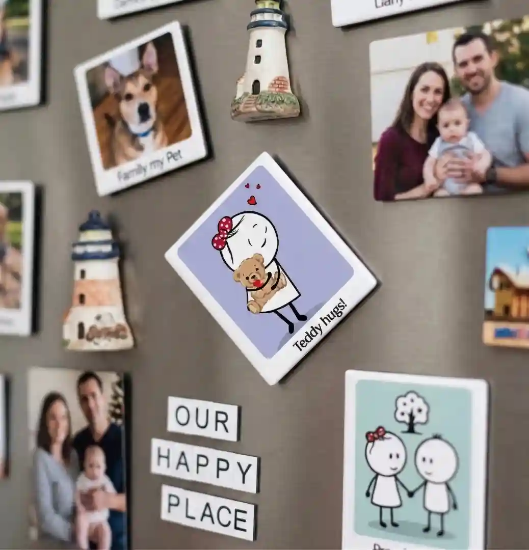 teddy hugs couple fridge magnet on fridge