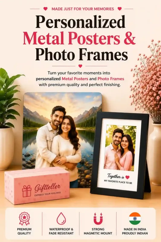 Personalized Metal Posters and Photo Frames by Giftteller with HD Printing, Waterproof Finish, Strong Magnetic Mount and Made in India Quality