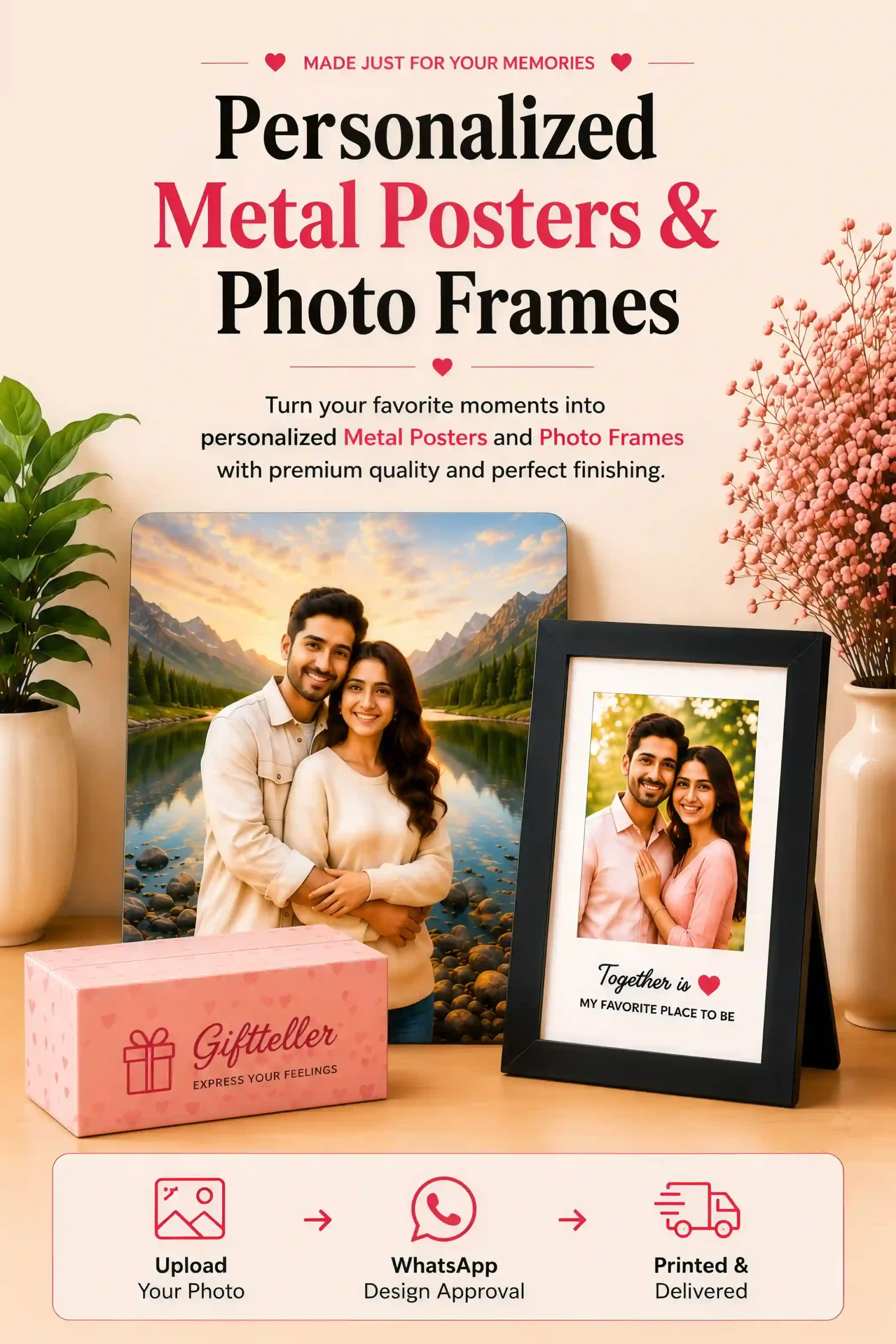 Personalized Metal Posters and Photo Frames by Giftteller with HD Printing, Waterproof Finish, Strong Magnetic Mount and Made in India Quality